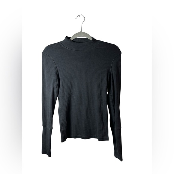 Free People Black Ribbed Mock Neck Long Sleeve Top Size M - Picture 1 of 6